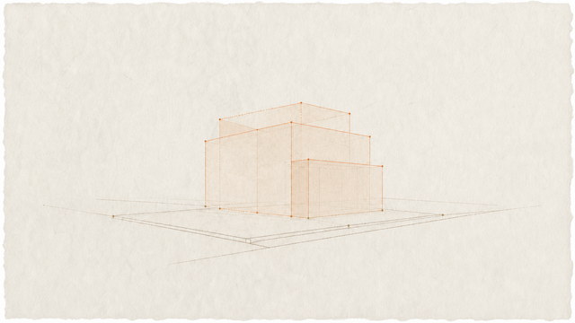 更地に半透明の建物ボリュームが重なって立ち上がる様子を描いたイラスト