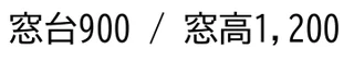 平面図の窓台900、窓高1,200という注記